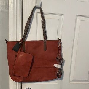 NWT Joy Susan Salmon Colored Vegan Leather Bag and Wristlet